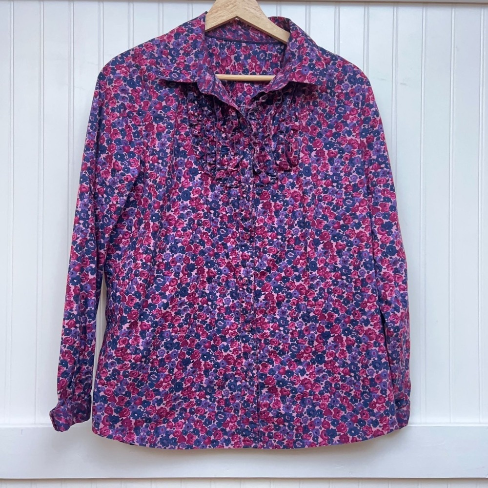 Charter Club Button Up Top Cottagecore Dainty Fairy Purple Pink Floral Women's L